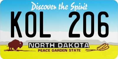 ND license plate KOL206