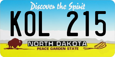 ND license plate KOL215