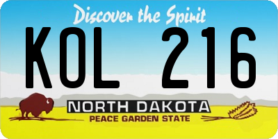 ND license plate KOL216