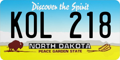 ND license plate KOL218