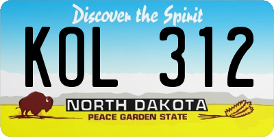 ND license plate KOL312