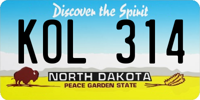 ND license plate KOL314