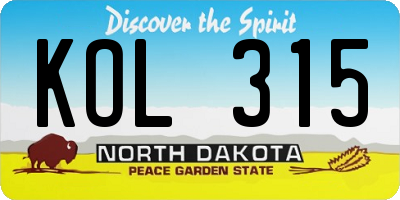 ND license plate KOL315
