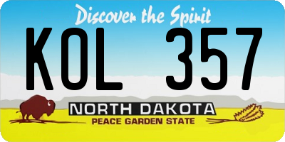 ND license plate KOL357