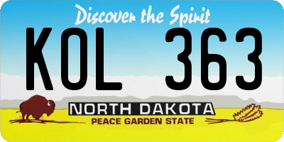 ND license plate KOL363