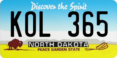 ND license plate KOL365