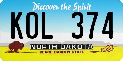 ND license plate KOL374