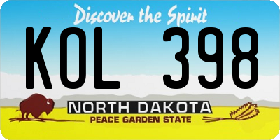 ND license plate KOL398