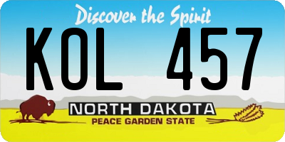 ND license plate KOL457