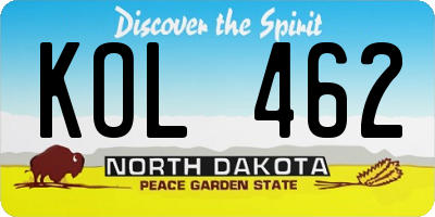 ND license plate KOL462