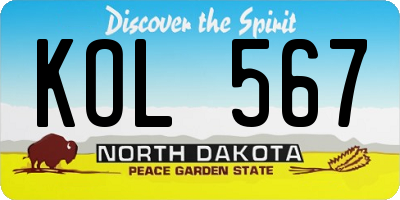ND license plate KOL567