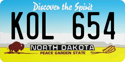 ND license plate KOL654
