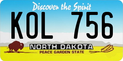 ND license plate KOL756