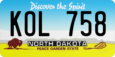 ND license plate KOL758