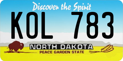 ND license plate KOL783