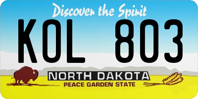ND license plate KOL803