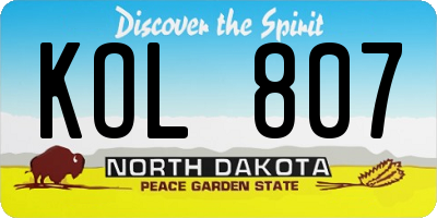 ND license plate KOL807