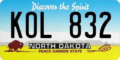 ND license plate KOL832