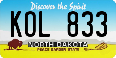 ND license plate KOL833