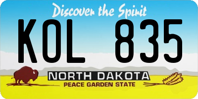 ND license plate KOL835