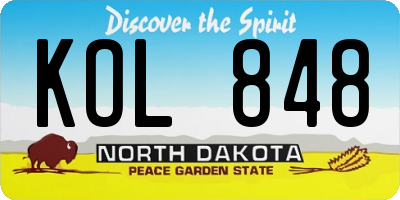 ND license plate KOL848