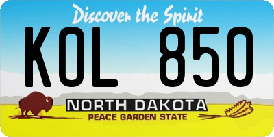 ND license plate KOL850