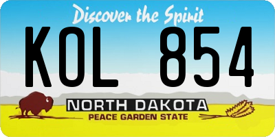 ND license plate KOL854