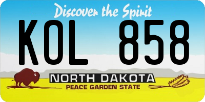 ND license plate KOL858
