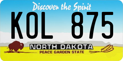 ND license plate KOL875
