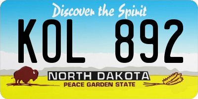 ND license plate KOL892