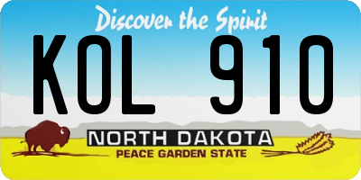 ND license plate KOL910