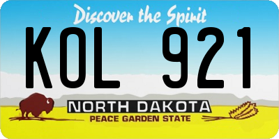 ND license plate KOL921