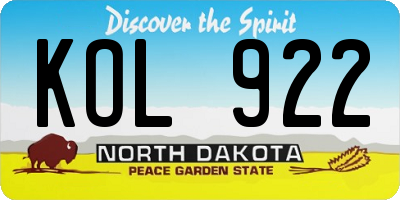 ND license plate KOL922