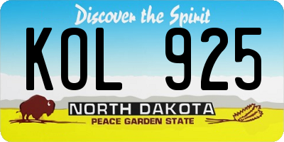 ND license plate KOL925