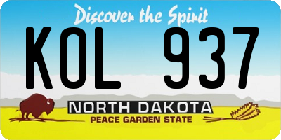 ND license plate KOL937