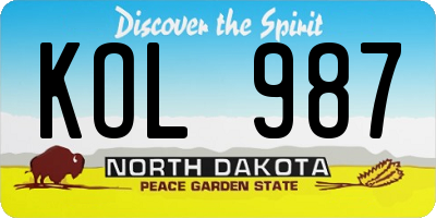 ND license plate KOL987
