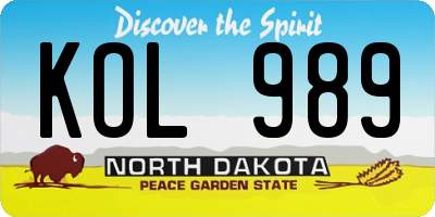 ND license plate KOL989