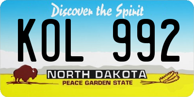 ND license plate KOL992