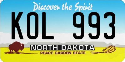 ND license plate KOL993