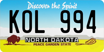 ND license plate KOL994