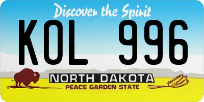 ND license plate KOL996