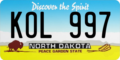 ND license plate KOL997
