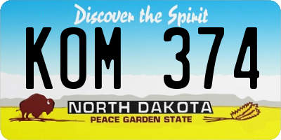 ND license plate KOM374