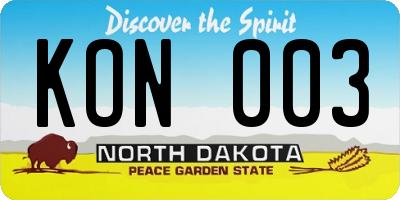ND license plate KON003