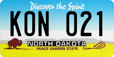 ND license plate KON021
