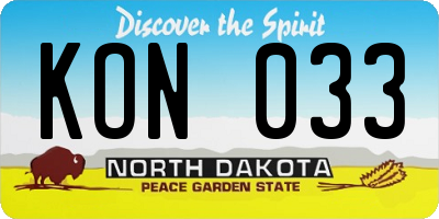 ND license plate KON033