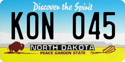 ND license plate KON045