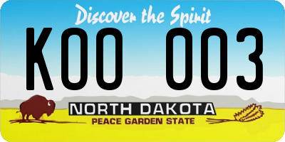 ND license plate KOO003