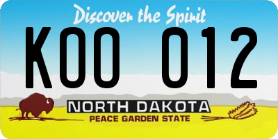 ND license plate KOO012