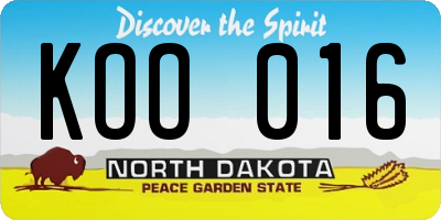 ND license plate KOO016